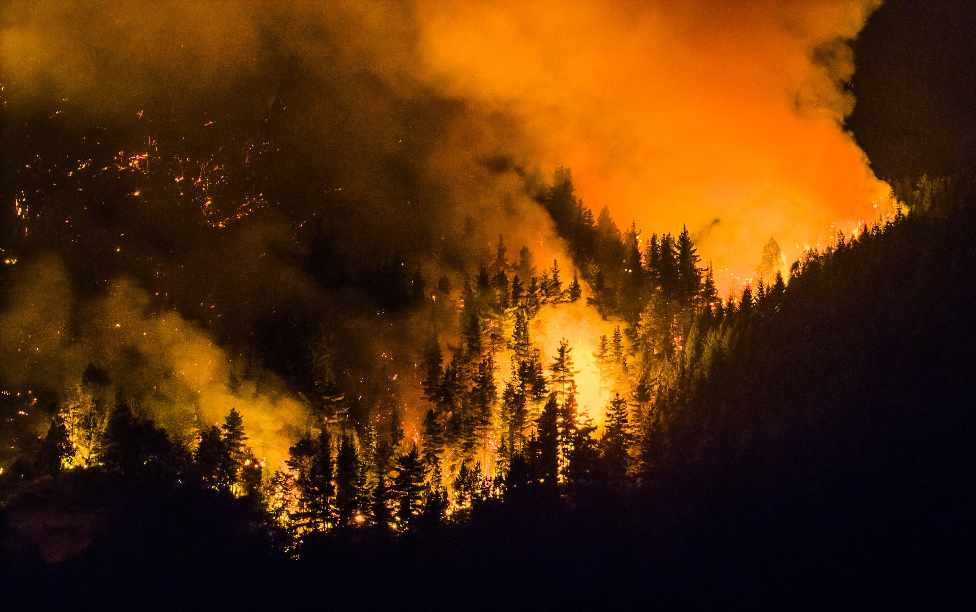 A forest fire is pictured engulfing Mount Pirque at El Hoyo, in the Patagonian region of Chubut province, Argentina on January 7, 2026. Thousands of hectares of forest were devastated by fire on January 6, in Argentine Patagonia, where a red alert is in effect due to extreme conditions, one year after the region experienced its worst wildfires in three decades. (Photo by Martin LEVICOY / AFP)