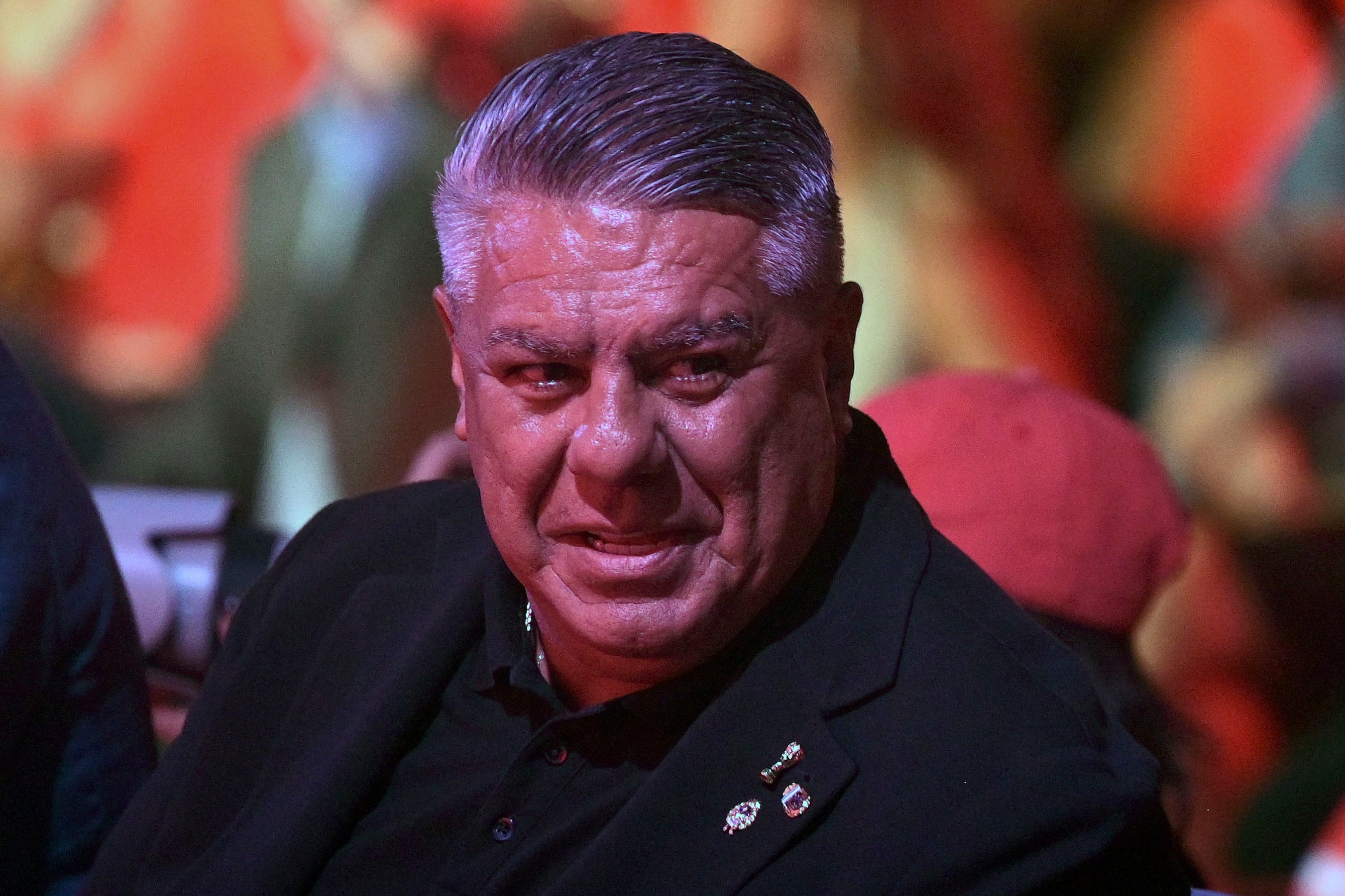 The president of the Argentine Football Association (AFA) Claudio Tapia gestures while attending the FIFA Trophy World Tour ahead of the 2026 World Cup in the US, Canada and Mexico, in Buenos AIres, on February 19, 2026. A court has barred Claudio "Chiqui" Tapia from leaving the country and summoned him to testify next March 5 over a complaint filed by Argentina's ARCA tax collection agency over alleged tax evasion and misappropriation of social security funds, according to the ruling cited by media on February 19, 2026. (Photo by JUAN MABROMATA / AFP)