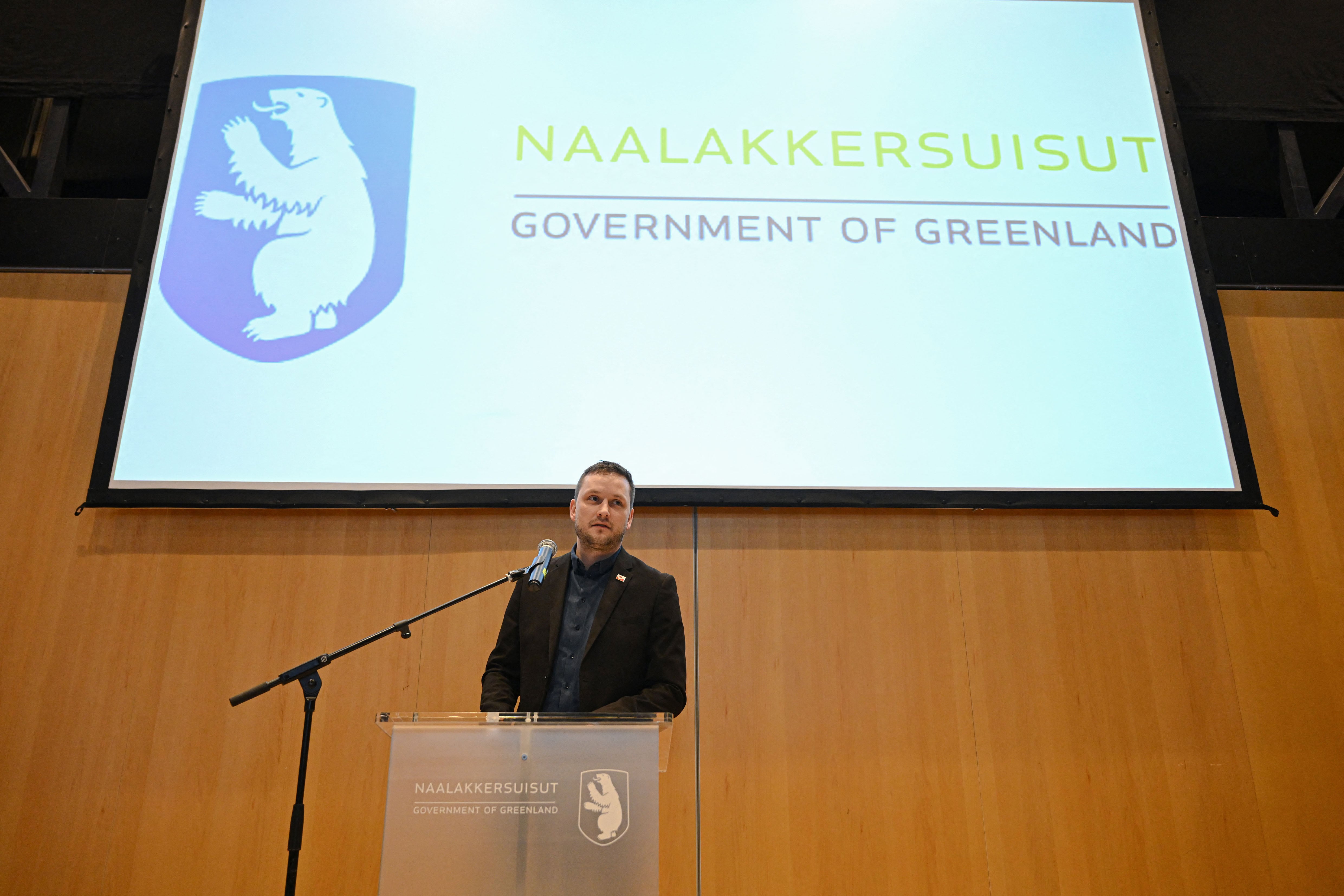 Greenland's Prime Minister Jens-Frederik Nielsen addresses a press conference on January 22, 2026 in Greenland's capital Nuuk. (Photo by Jonathan Nackstrand / AFP)